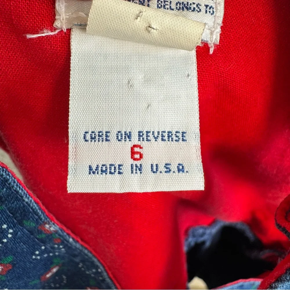 Vintage Osh Kosh B’Gosh‎ Denim Jumper Dress Red White Floral Heart Print Size 6
